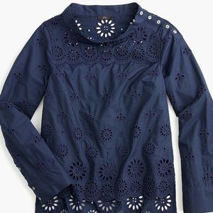 J Crew Eyelit Funnel Neck Top Navy